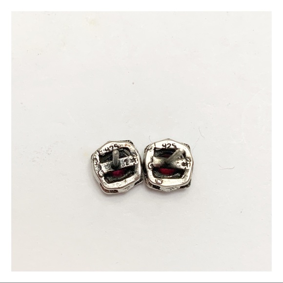 Vintage sterling silver and faceted garnet boho stud earrings - Picture 6 of 11